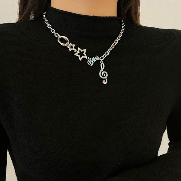 Collares colgantes Nota musical Pentagrama Gargantilla Collar de estrella Joyería Y2k Material de acero de titanio Regalo perfecto para niñas y mujeres