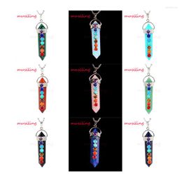 Pendentif Colliers Musiling Bijoux Pierre Naturelle 7 Chakra Perles Hexagone Prisme Point Reiki Pendule Charmes Guérison Amulette Mix 14X