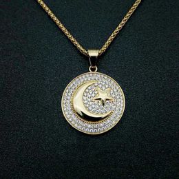 Colliers pendants Collier de Croissant de lune et d'islam étoile Unisexe Amulet Islamic Bijoux ami Gift Y240420