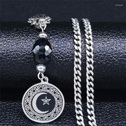 Collares colgantes Musulmán Luna Estrella Acero inoxidable Sin cuello Espiritual Islámico Amuleto Collar turco Joyería Colier Femme N3762S07