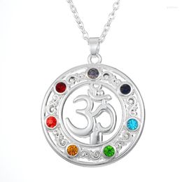 Collares pendientes Mi forma 7 Chakra Healing Gem Stone Forma redonda Símbolo de yoga Ohm Charm Necklace JewelryPendant