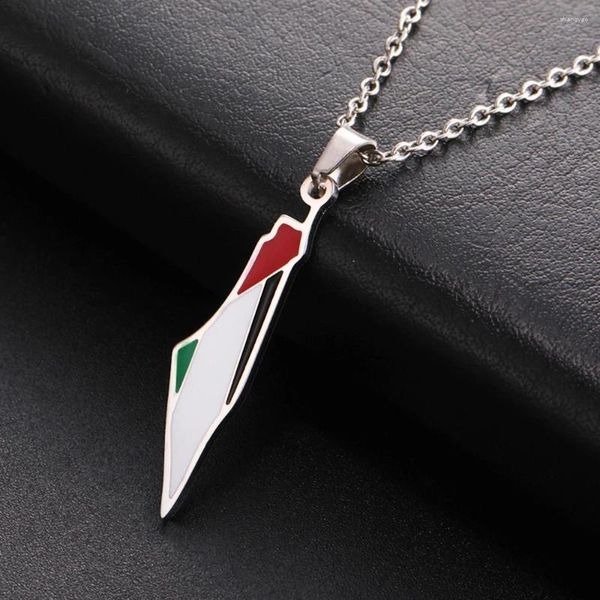 Pendentif Colliers Ma Forme Palestine Carte Drapeau Collier Pour Femmes Hommes En Acier Inoxydable Géographie Chaîne Chaîne Bijoux En Gros