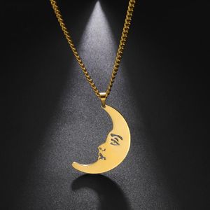 Pendentif Colliers Ma Forme En Acier Inoxydable Visage De Lune Pour Hommes Or Argent Couleur Punk Collier Ras Du Cou Chaîne Mâle Partie Bijoux