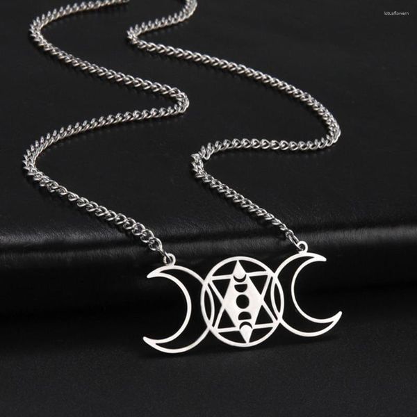 Pendentif Colliers Ma Forme Triple Déesse Lune R Eclipse Hommes Femmes Acier Inoxydable Moonphases Vintage Wiccan Bijoux Homme