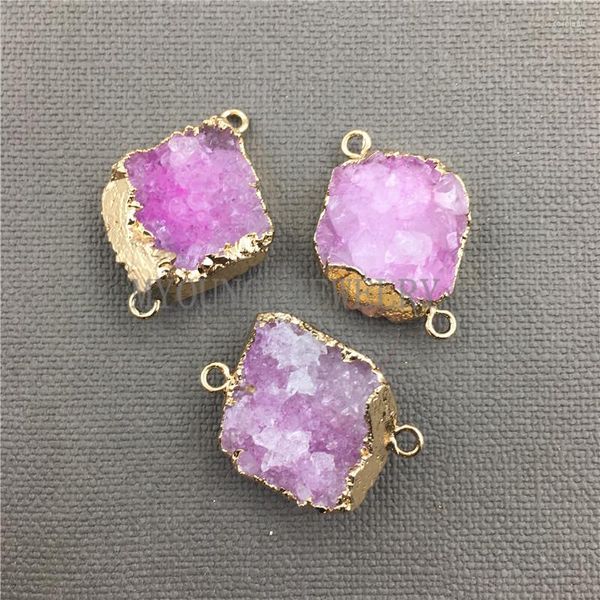 Collares pendientes MY0414 Freeform Pink Crystal Drusy Nugget Charm Petite Roses Cuarzo Druzy Gold Color Edge Sección Cluster