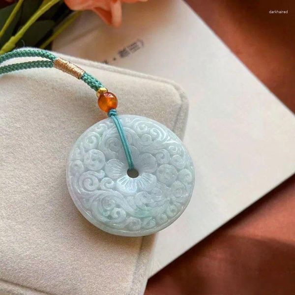 Pendentif Colliers Myanmar A-Niveau Jade Nuages ​​de bon augure antiques Blooming Riche Boucle de sécurité pour hommes et femmes Pe sculpté à double face