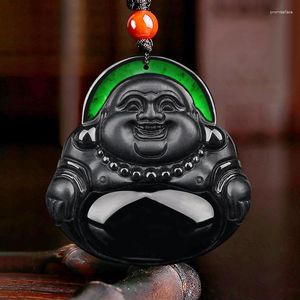 Pendentif Colliers Myanmar Noir Jadéite Bouddha Collier Hommes Femmes Fengshui Charme Guérison Gemstone Fine Jewelry Birmanie Jade