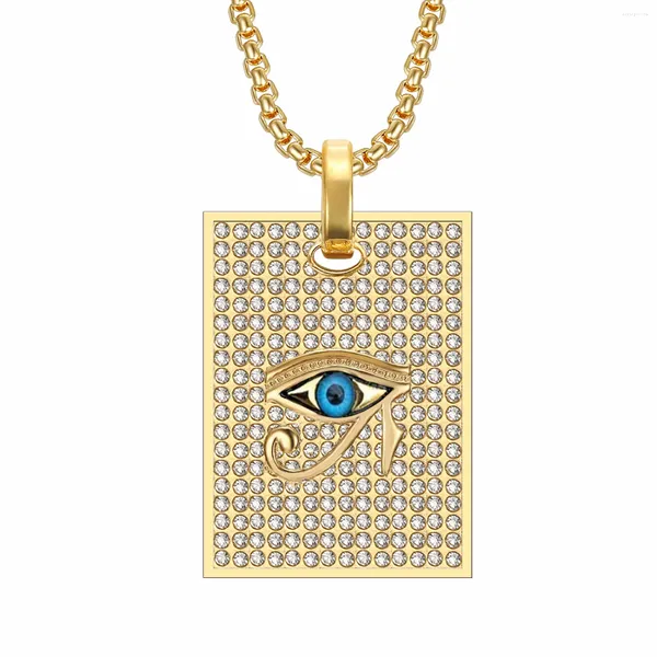 Colliers pendants Mystic Egypt Eye of Horus Horus Male Gold Color en acier inoxydable Zircon Big Square Collier pour hommes Gift des bijoux égyptiens