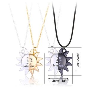 Hanger kettingen N58F 2 -lagen/set minnaars bijpassende vriendschap Sun paar magneet afstand ketting sieraden Valentijnsdag cadeau