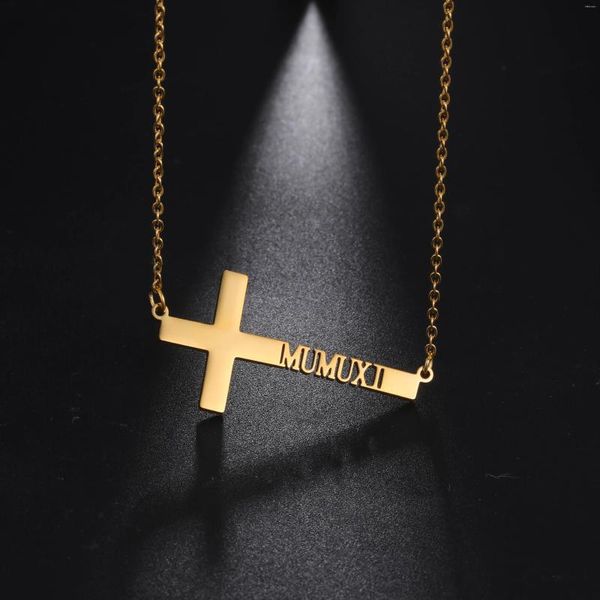 Colliers avec pendentif en forme de croix pour femmes, chaîne en acier inoxydable personnalisée, bijoux islamiques, cadeau de noël pour maman, 2023