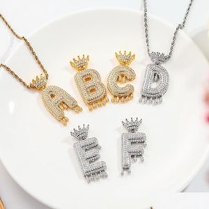 Collares pendientes Nombre Collar Hombres Hiphop Goteo Burbuja Inicial 26 Letras en inglés Sier Oro Regalo Joyería Cuerda cubana Cadena Gota Delive Dh8Tz