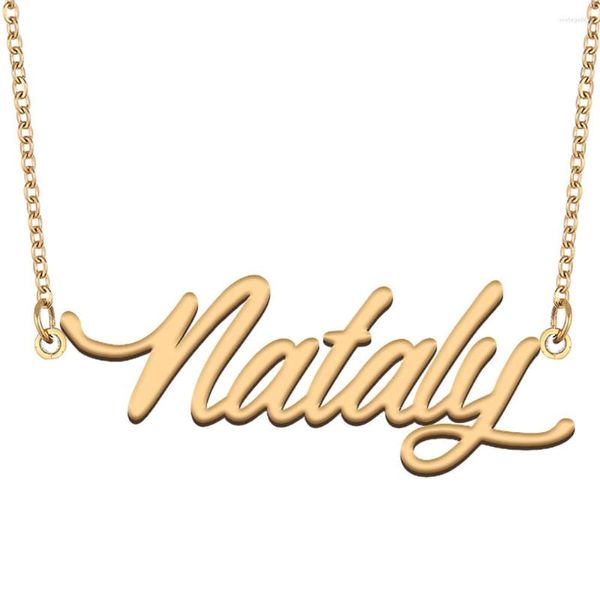 Pendentif Colliers Nataly Plaque Signalétique Collier Pour Femmes En Acier Inoxydable Bijoux Plaqué Or Nom Chaîne Femme Mère Petite Amie Cadeau