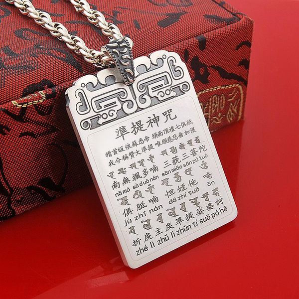 Pendentif Colliers National Tide Rétro Lucky Card Vierge Quasi-quotidienne Bouddha Mère Sanskrit Quasi-ti Curse Collier AccessoiresPendentif