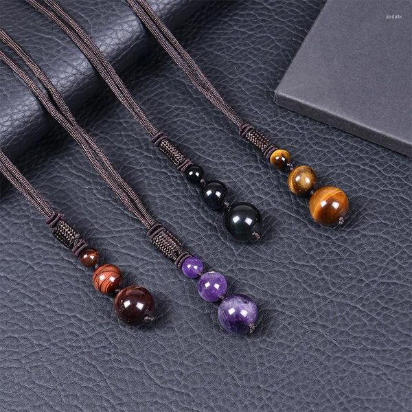 Pendentif Colliers Naturel 16mm Améthyste Tiger Eye Stone Bijoux réglables pour hommes femmes