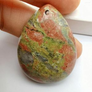 Colliers pendants Natural 40x30 mm Unakite Epidote Perle de pierre en larme Cabo Cabochon Hole pour Gift Gem H155