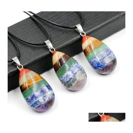 Collares colgantes Natural 7 Chakra Healing Amethyst Quartz Stone Waterdrop Rainbow Crystal Collar Joyería para mujeres Yummyshop DHNQV