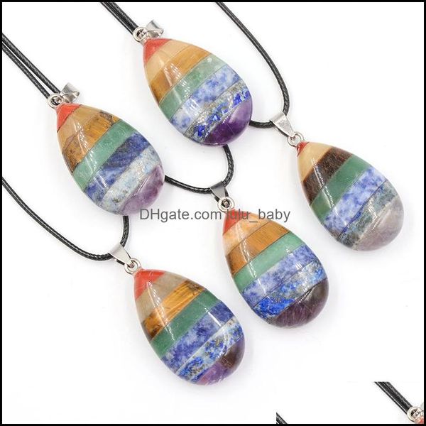 Collares pendientes Natural 7 Chakra Curación Amatista Piedra de cuarzo Gota de agua Arco iris Collar de cristal Joyas para mujeres Hombres Drop Deliv Dhtcl