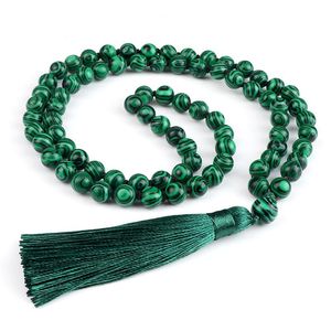 Pendentif Colliers Naturel 8mm Malachite Pierre Collier Pour Femmes Filles Yoga Japamala Mala Chapelet Perles Noué Vert Gland Hommes JewelryPenda