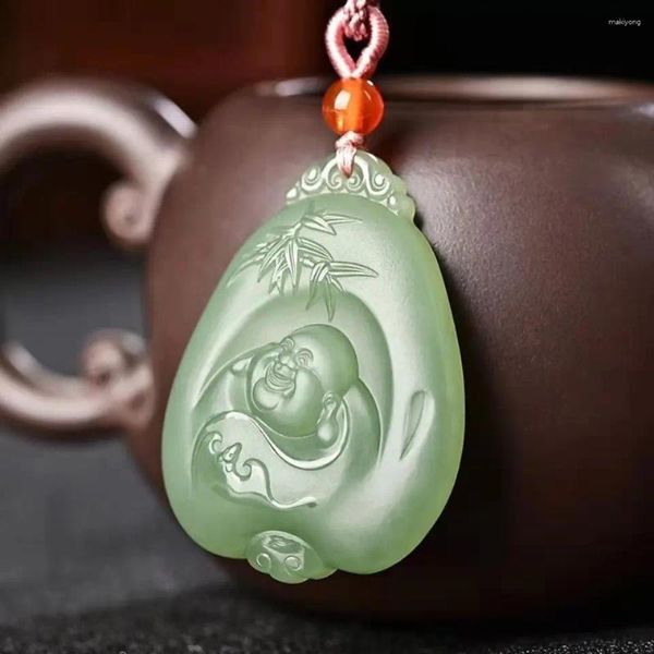 Colliers de pendentif naturel un jade Hetian sculpture bouddha vert conception unique collier jadéite hommes bijoux femmes pendentifs