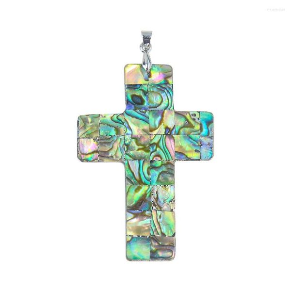 Collares colgantes abalone shell cross masa de perla mosaico artesan collar cristiendom hipérbole joyería fabricando encantos