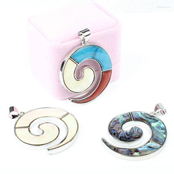 Collares con colgantes de concha de abulón Natural, forma de espiral Circular reflectante, estilo bohemio para dijes, fabricación de joyas para mujeres, piezas de collar DIY Wicca