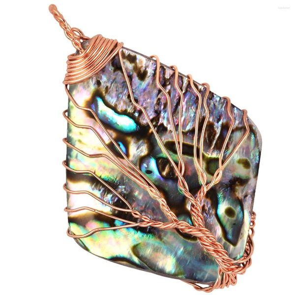 Collares colgantes Concha de abulón natural Rombo Alambre hecho a mano Envuelto Árbol de la vida Encantos para la fabricación de joyas Accesorios de collar de bricolaje