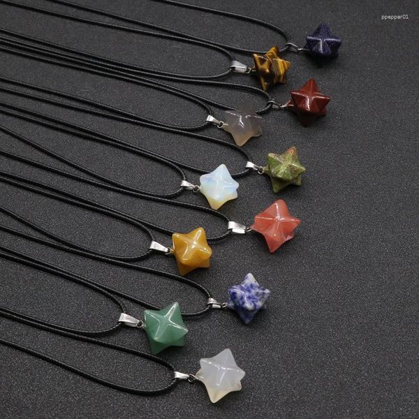 Collares colgantes Agadas naturales Curring Crystal Melkaba Reiki Stone Energy Hexagram Star Charms para collar haciendo accesorios de bricolaje