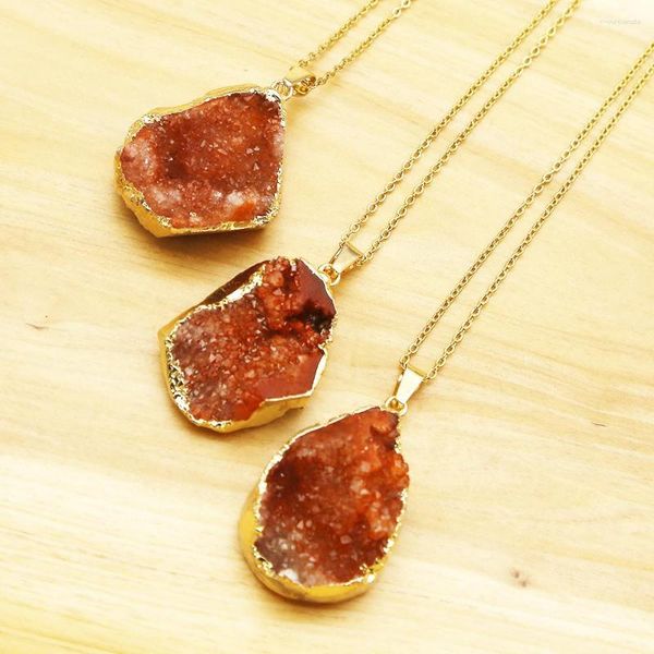 Pendentif Colliers Naturel Agate Orange Plaqué Or Irrégulier Créatif En Acier Inoxydable Chaîne Collier DIY Charme Banquet De Mariage Bijoux 1Pc