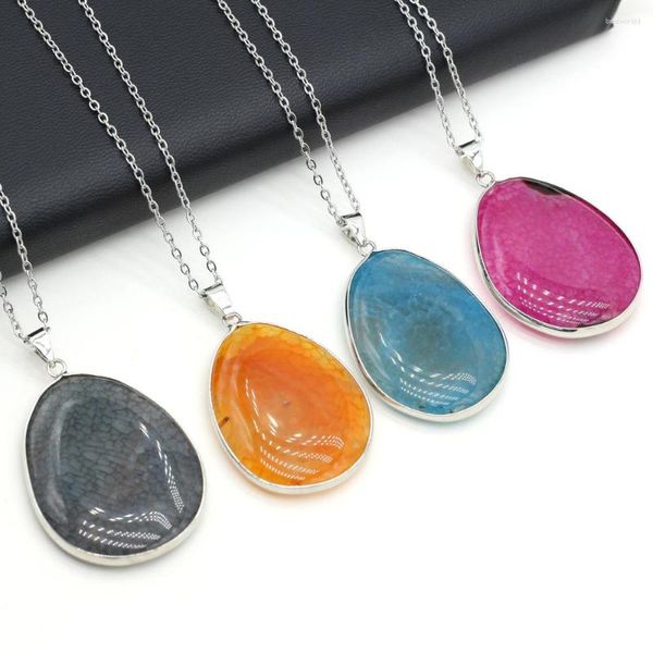 Colliers pendentif collier en pierre d'agate naturelle chaînes de couleur argent forme de goutte d'eau taille 28x42-30x45mm longueur 40cm