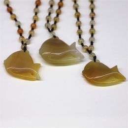 Hanger kettingen natuurlijke agataten vis handgesneden goudvis chalcedony ketting met lanyard fijne jades sieraden vrouw