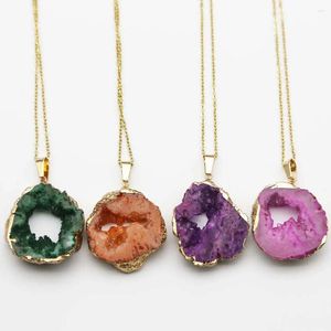 Hanger Kettingen Natuurlijke Agaat Onregelmatige Ruwe Steen Slice Hangers Kristal Plating Phnom Penh Druzy Geode Charms DIY Sieraden Maken 1Pc