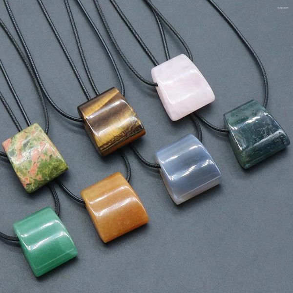 Collares colgantes Ágatas naturales Collar de piedra Trapezoide Aventurinas verdes Unakites para mujeres Regalo de joyería