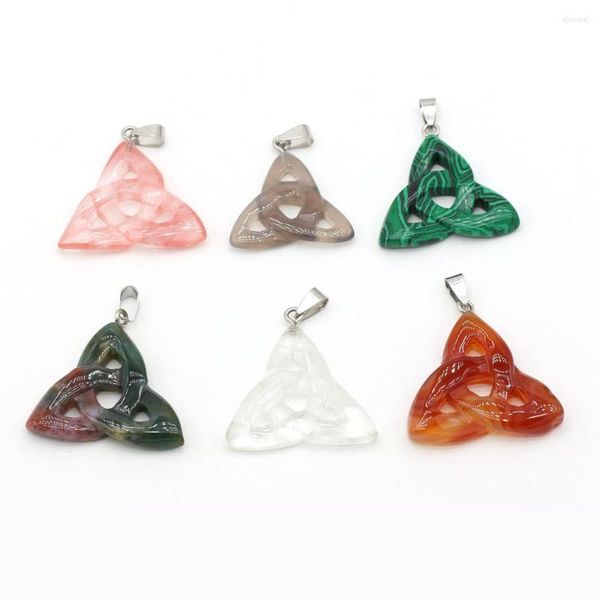 Pendentif Colliers Naturel Agates Pierre Triangle Forme Malachites Inde Charmes Pour Faire DIY Jewerly Collier 32x35mm