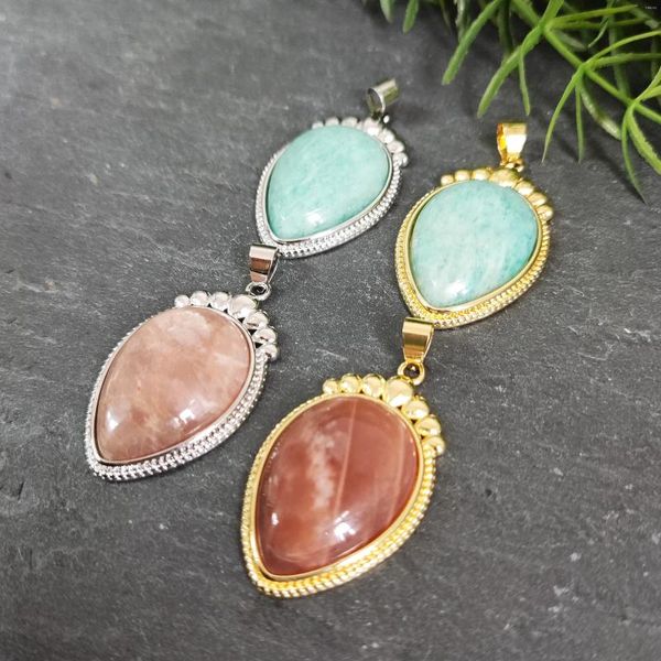 Pendentif Colliers Naturel Amazonite Sunstone Or / Argent Plaqué Cristal Collier Charme En Gros DIY Cadeau De Pierres Précieuses Pour Elle