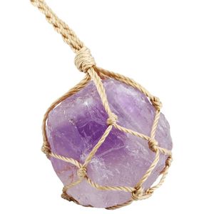 Hangende kettingen natuurlijke amethist ketting verstelbare ketting ruw ruwe kristallen steen onregelmatige rooskwarts reiki voor mannen vrouwen sieraden