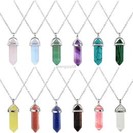 Pendentif Colliers Naturel Améthyste Quartz Pierre Point Pilier Hexagonal Hommes Femmes Bijoux Minéraux Guérison Énergie Y23