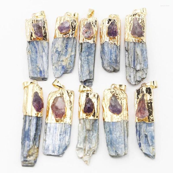 Pendentif Colliers Naturel Améthyste Brut Minerai Pierre Kyanite Pendentifs Irrégulier Lnlaid Collier DIY Charms Chandail Chaîne Cristal Minéral