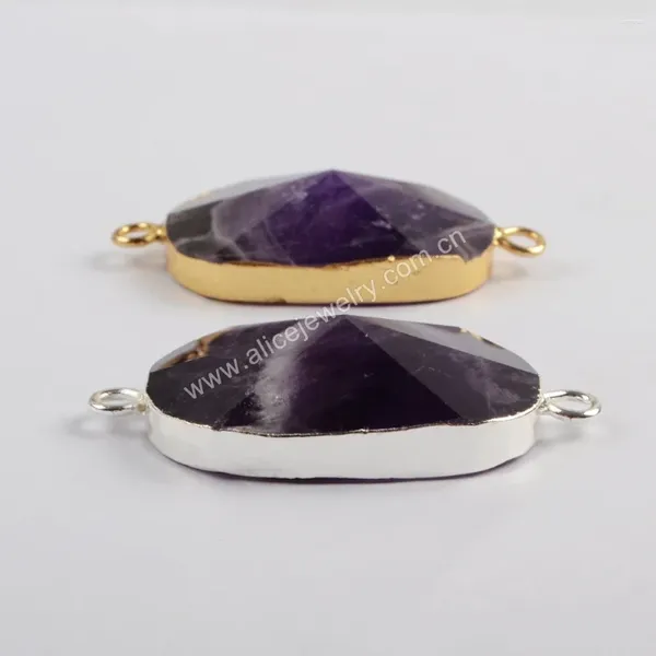 Colliers pendants Amethyst Stone Connecteur Faits Faits Golden / Silver Collier Diy Bracelet Bijoux Accessoires pour femmes Cadeaux