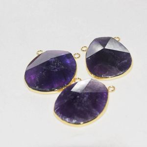 Colliers pendants Collier en pierre de cristal d'améthystes naturels pour femmes 2022 Gold lunette amulette aléatoire Purple Quartz Connecteur Bijoux