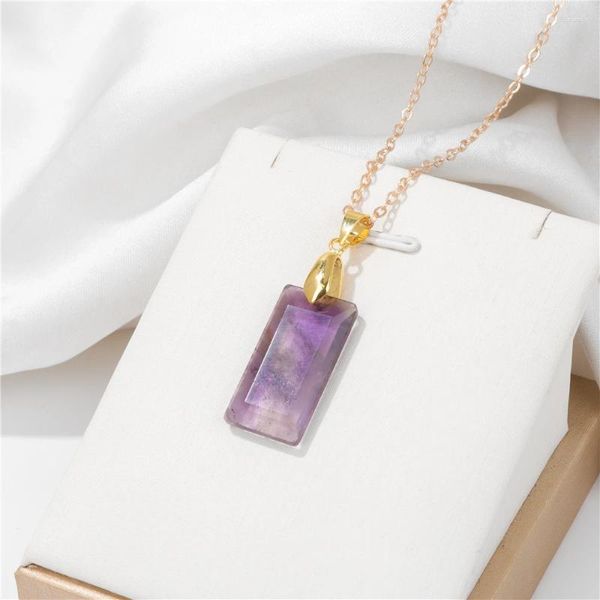 Colliers pendants Amethystes Naturel Collier pendent Cube Cube Slice Stone Charme Gold Color Chain Choker Fashion Bijoux pour les femmes