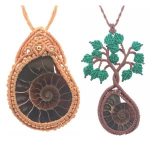 Hangende kettingen natuurlijke ammoniet stenen ketting shell touw gewikkeld hangers gevlochten macrame spirituele sieraden voor vrouwen mannen cadeaus