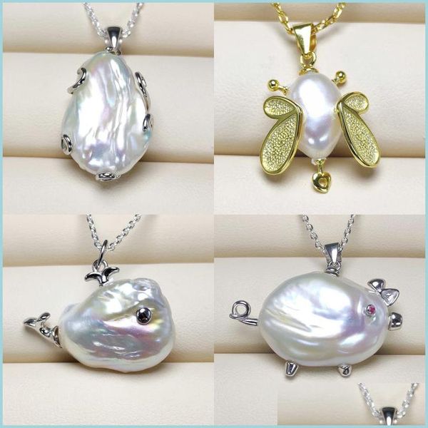 Colliers pendants Natural Baroque Pearl S925 Collier Sier Sier pour femmes Bee Pig Wedding Handmade Christmas Gift Drop Livrot JE DHNWX