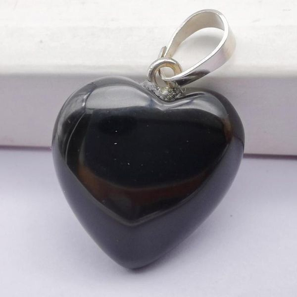 Collares colgantes Black Agate Stone Gem Heart Lucky Jewelry S3031