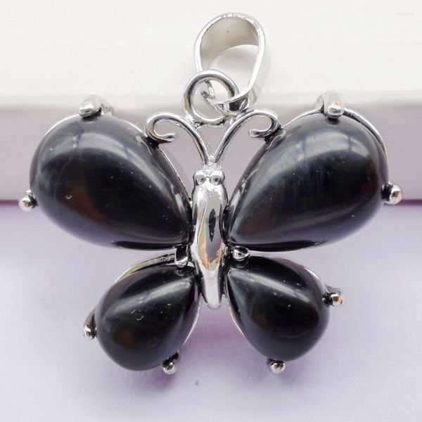 Anhänger Halsketten Natürliche schwarze Achat Stein Perle GEM Schmetterling Tier Schmuck S245