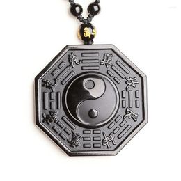 Pendentif Colliers Naturel Noir Obsidienne Collier Chanceux Amulette Chinois Bagua Hommes Femmes Bijoux Fengshui Énergie Pierre Guérison Reiki Cadeau