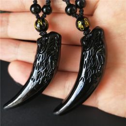 Pendentif Colliers Naturel Noir Obsidienne Pierre Spike Wolf's Fang Femmes Hommes Amulette Lucky Jades Bijoux Pendentifs avec corde gratuite