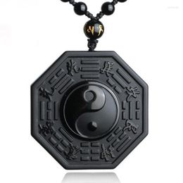Hanger kettingen natuurlijke zwarte obsidiaan ketting hand gesneden Chinese taiji bagua geluk amulet gratis mode sieraden