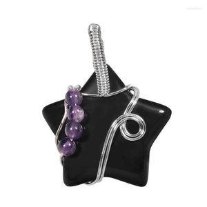 Hanger kettingen natuurlijke zwarte obsidiaan ster vorm draad wrap met kralen reiki genezende steen charme sieraden voor vrouwen halsblaas