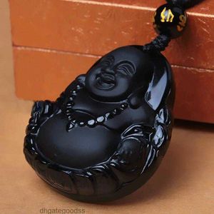 Hanger kettingen Natuurlijke zwarte obsidiaan Boeddha Pot-belige Maitreya Lachen Lachen ketting ketting mannen dames jades sieraden