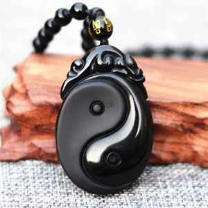 Hanger kettingen Natuurlijke zwarte obsidiaan gesneden yin en yang bagua ketting hanger vissen hanger ketting sieraden 240419